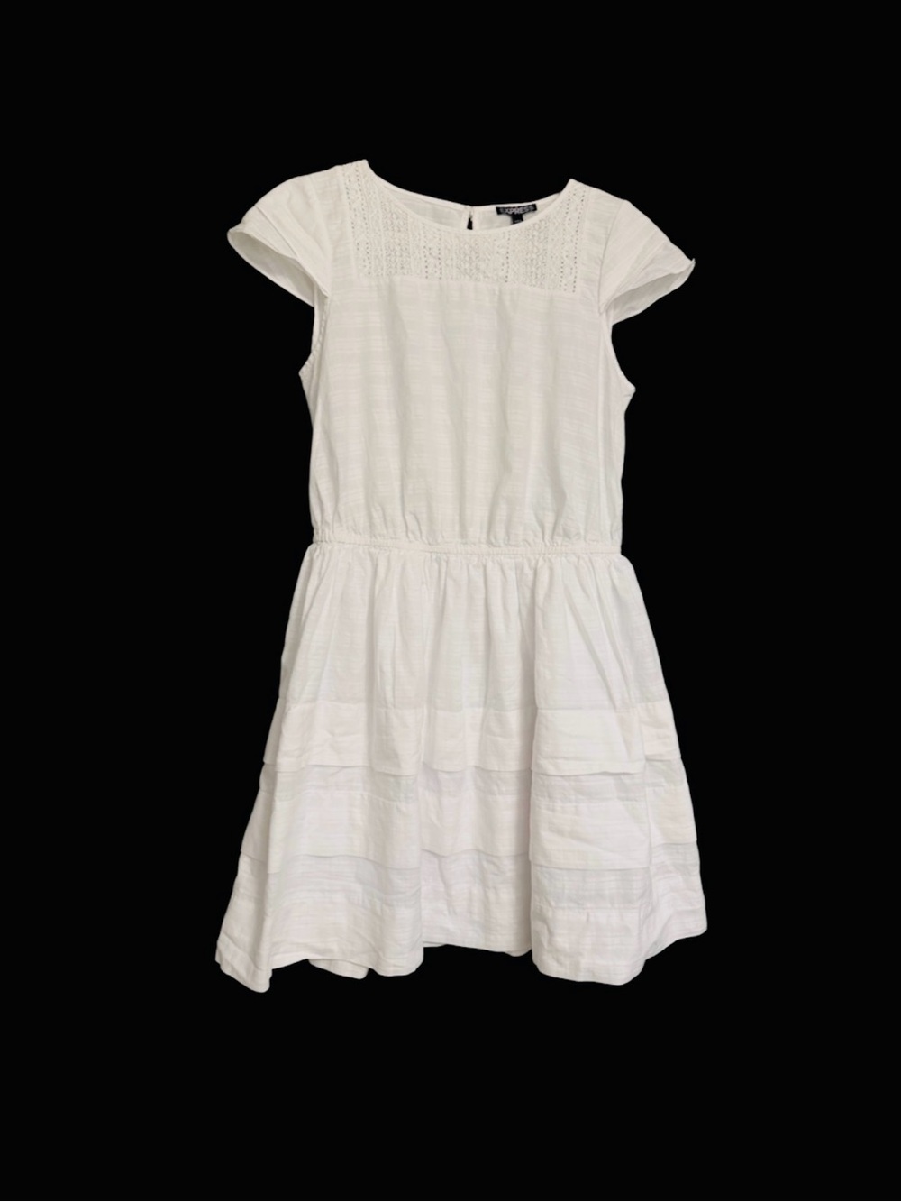 Express White Textured Cap-Sleeve Casual Dress